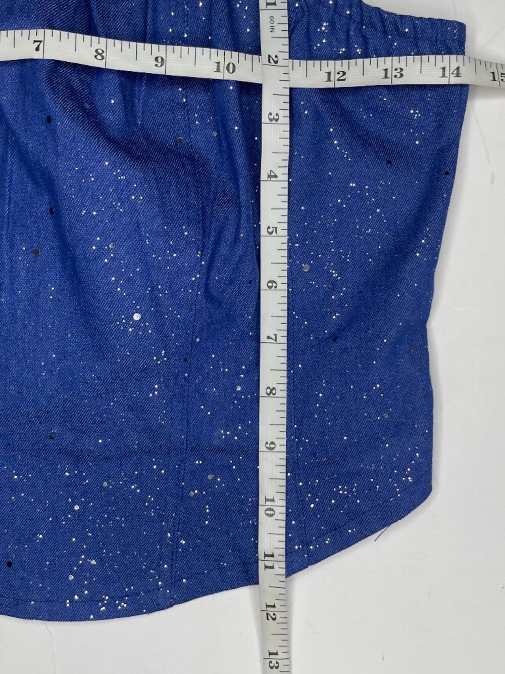 Y2K Sparkle Denim Two Piece Set Glitter Strapless Crop Top Straight Leg Pants S - Picture 9 of 13